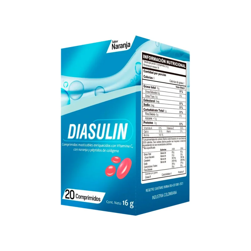 Diasulin — caja con la información nutricional y el sabor naranja